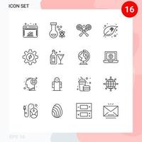 16 User Interface Outline Pack of modern Signs and Symbols of gear plant crosse growth leaf Editable Vector Design Elements