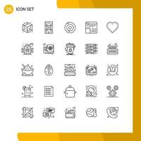 25 Universal Line Signs Symbols of love app solar setting code Editable Vector Design Elements