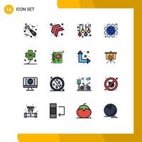 Pack of 16 Modern Flat Color Filled Lines Signs and Symbols for Web Print Media such as four labour balls labor day Editable Creative Vector Design Elements