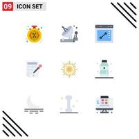 Pictogram Set of 9 Simple Flat Colors of sun color drop satellite color bucket website Editable Vector Design Elements