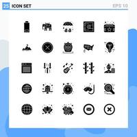 Pack of 25 Modern Solid Glyphs Signs and Symbols for Web Print Media such as success event umbrella day motivation Editable Vector Design Elements