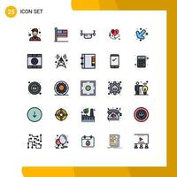 Set of 25 Modern UI Icons Symbols Signs for down heartm heart air broken heart vehicles Editable Vector Design Elements