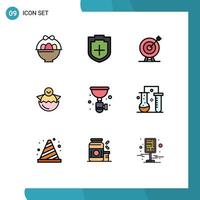 Modern Set of 9 Filledline Flat Colors Pictograph of pipe baby dart easter egg Editable Vector Design Elements