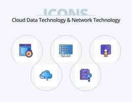 Cloud Data Technology And Network Technology Line Filled Icon Pack 5 Icon Design. computing. network. finger . storage. computing vector