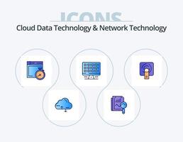 Cloud Data Technology And Network Technology Line Filled Icon Pack 5 Icon Design. computing. network. finger . storage. computing vector