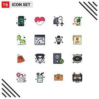 Flat Color Filled Line Pack of 16 Universal Symbols of call human beat head vacuum Editable Creative Vector Design Elements