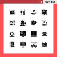 Pictogram Set of 16 Simple Solid Glyphs of celebration store ddrink shopping hand Editable Vector Design Elements