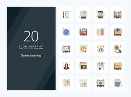 20 Online Learning Flat Color icon for presentation vector