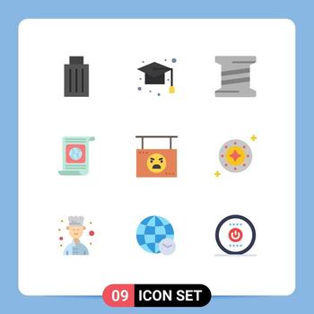 Mobile Interface Flat Color Set of 9 Pictograms of file target school objectives thread Editable Vector Design Elements