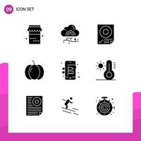 Set of 9 Commercial Solid Glyphs pack for mobile pumpkin check halloween paper Editable Vector Design Elements