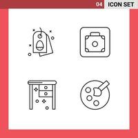 Set of 4 Modern UI Icons Symbols Signs for tag office nature luggage working desk Editable Vector Design Elements