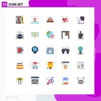 Flat Color Pack of 25 Universal Symbols of games competition love february date Editable Vector Design Elements