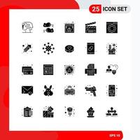 Solid Glyph Pack of 25 Universal Symbols of website optimization bug film flap clapper Editable Vector Design Elements