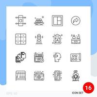 Pictogram Set of 16 Simple Outlines of closet right frame arrow wooden Editable Vector Design Elements