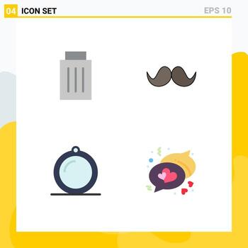 4 iconos planos universales establecidos para aplicaciones web y móviles eliminar decoración usuario movember interior elementos de diseño vectorial editables vector