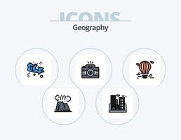 diseño de icono de paquete de 5 iconos llenos de línea de geografía. polución fábrica. alfiler. imagen. foto vector