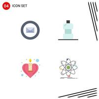 Pictogram Set of 4 Simple Flat Icons of mail romance water candle science Editable Vector Design Elements