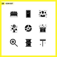 Mobile Interface Solid Glyph Set of 9 Pictograms of chart growth business flower protection Editable Vector Design Elements