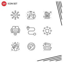 Universal Icon Symbols Group of 9 Modern Outlines of route plus info more add Editable Vector Design Elements