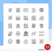 Group of 25 Lines Signs and Symbols for web design audiotape music guitar Editable Vector Design Elements