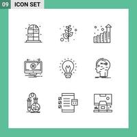 Pack of 9 creative Outlines of brain innovation statistics creative warning Editable Vector Design Elements