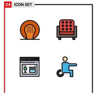 Mobile Interface Filledline Flat Color Set of 4 Pictograms of activities browser game interior internet Editable Vector Design Elements