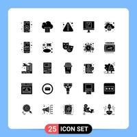 Modern Set of 25 Solid Glyphs Pictograph of secure cloud warning security online Editable Vector Design Elements