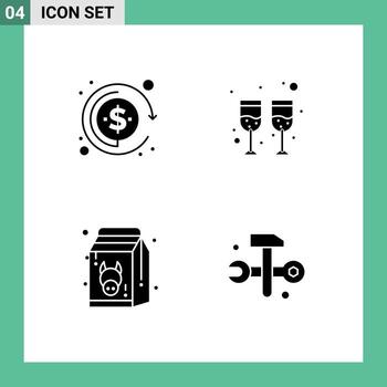 4 Solid Glyph concept for Websites Mobile and Apps currency healthy drink diet computing Editable Vector Design Elements