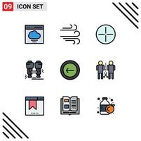 9 Thematic Vector Filledline Flat Colors and Editable Symbols of interface back beliefs application explore Editable Vector Design Elements