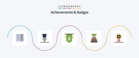 Achievements and Badges Flat 5 Icon Pack Including insignia. achievements. badges. check mark. finance vector