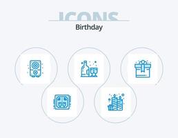 paquete de iconos azul de cumpleaños 5 diseño de iconos. cumpleaños. vidrio. fiesta. cumpleaños. sonido vector