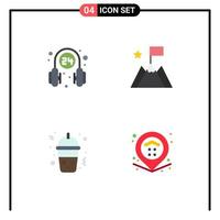 Pack of 4 creative Flat Icons of headphone frappe service mission food Editable Vector Design Elements