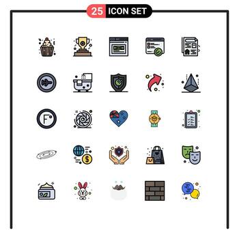 paquete de color plano de línea rellena de 25 símbolos universales de pruebas de documentos diseño de velocidad de Internet elementos de diseño vectorial editables vector