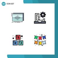 Set of 4 Commercial Filledline Flat Colors pack for audio development sequence code blocks Editable Vector Design Elements