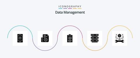 Data Management Glyph 5 Icon Pack Including server . list. setting . line . delivery vector