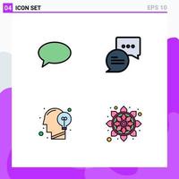 4 Universal Filledline Flat Colors Set for Web and Mobile Applications chat human mail mail mind Editable Vector Design Elements