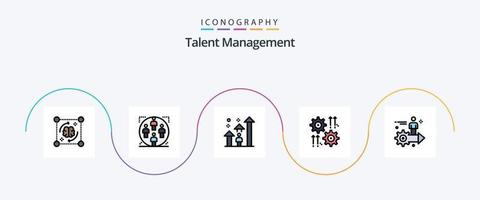 la línea de gestión de talentos llenó el paquete de iconos planos 5 que incluye cog. entorno. hombre. carrera. flecha vector