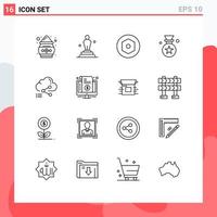 User Interface Pack of 16 Basic Outlines of cloud price trophy badge star Editable Vector Design Elements