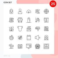 Universal Icon Symbols Group of 25 Modern Lines of world globe nature search engine share Editable Vector Design Elements