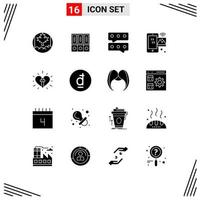 Group of 16 Modern Solid Glyphs Set for love iot folders internet of things image Editable Vector Design Elements