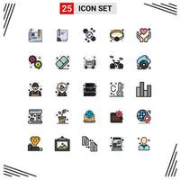 paquete de iconos de vector de stock de 25 signos y símbolos de línea para elementos de diseño de vector editables de temporizador de joyería de signo de joya de corazón