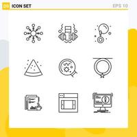 Modern Set of 9 Outlines Pictograph of clothing science jewelry magnifier germs Editable Vector Design Elements