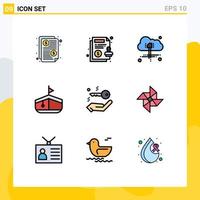 Set of 9 Vector Filledline Flat Colors on Grid for spring key cloud house transport Editable Vector Design Elements