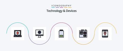 paquete de iconos de 5 planos llenos de línea de dispositivos que incluye . móvil. bajo. mapas tarjeta madre vector