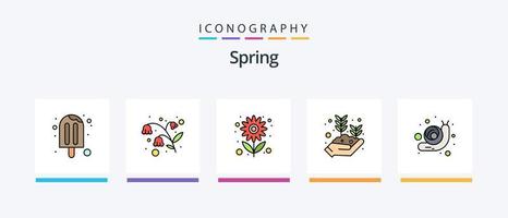 Spring Line Filled 5 Icon Pack Including spring. summer. cloud. mushroom. amanita. Creative Icons Design vector