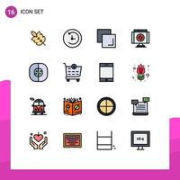 paquete de 16 signos y símbolos modernos de líneas rellenas de color plano para medios de impresión web, como la copia del átomo celular, detener eliminar elementos de diseño de vectores creativos editables