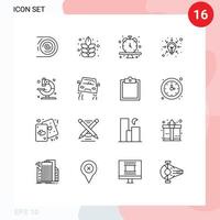 16 User Interface Outline Pack of modern Signs and Symbols of medical solutions clock intelligence business Editable Vector Design Elements