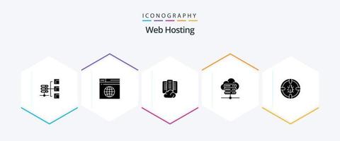 Web Hosting 25 Glyph icon pack including network server . server . server. center vector