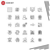 Universal Icon Symbols Group of 25 Modern Lines of storage internet transportation data mail Editable Vector Design Elements