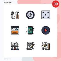 Group of 9 Filledline Flat Colors Signs and Symbols for location app game website share Editable Vector Design Elements